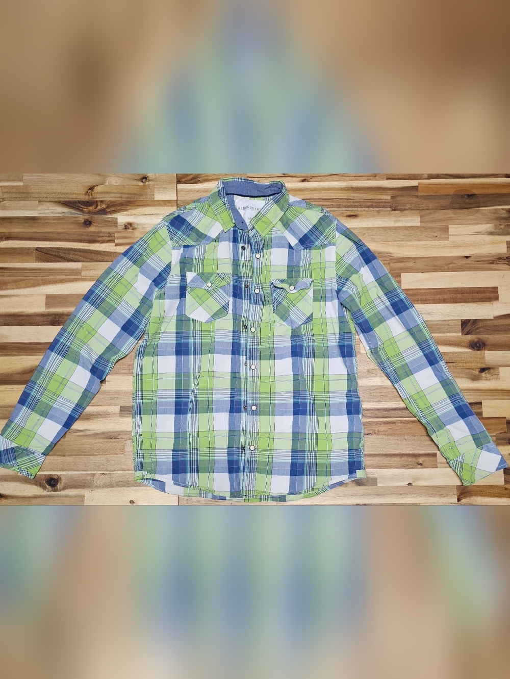 Aeropostale Men’s Lime Green & Blue Plaid Button-Down Shirt